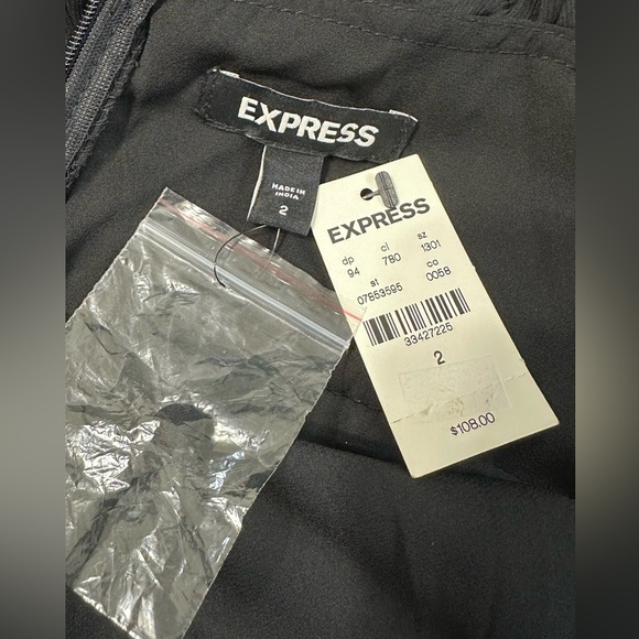 NWT Express Black Mock Neck Long Sleeve Pleated Waist Tiered Ruffle Mini  Dress - Picture 12 of 16